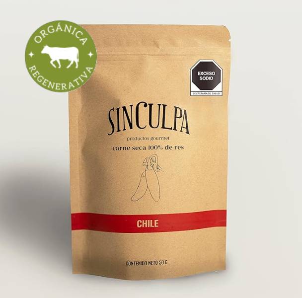 Bolsa de carne seca Sin Culpa sabor mezcla de chiles orgánica y regenerativa