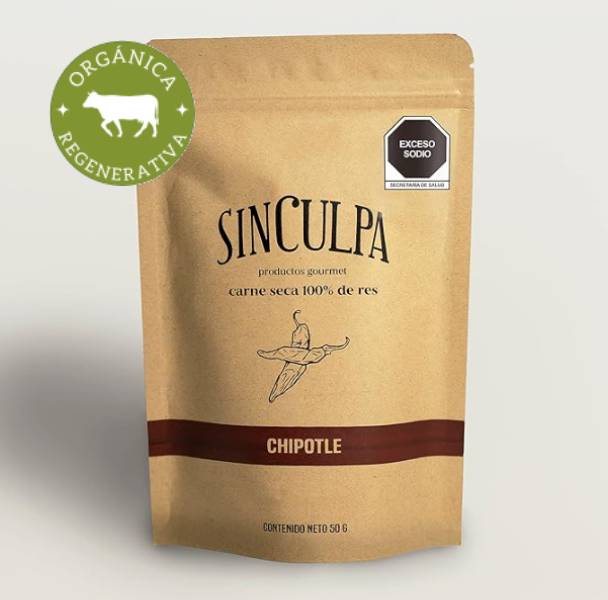 Bolsa de carne seca Sin Culpa sabor chipotle orgánica y regenerativa
