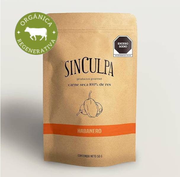 Bolsa de carne seca Sin Culpa sabor habanero orgánica y regenerativa